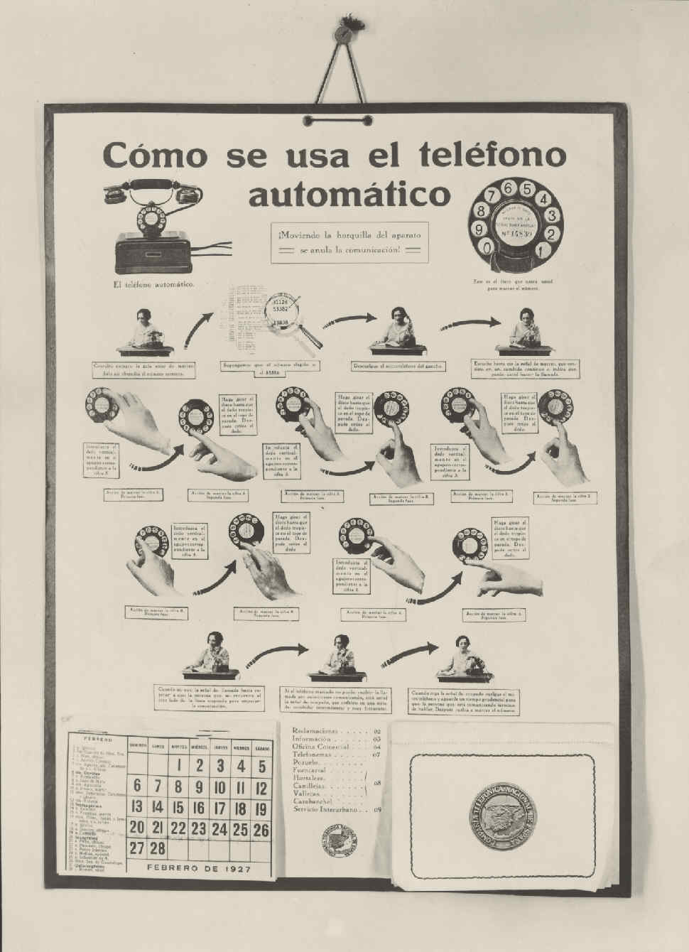 Cartel de instrucciones de uso del teléfono.