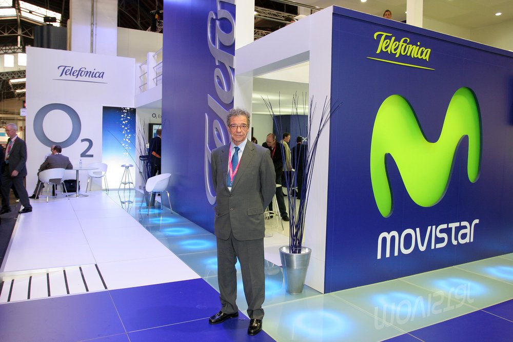 CÉSAR ALIERTA, CHAIRMAN OF TELEFÓNICA AT THE PRESENTATION OF THE STAND FOR THE 3GSM WORLD CONGRESS