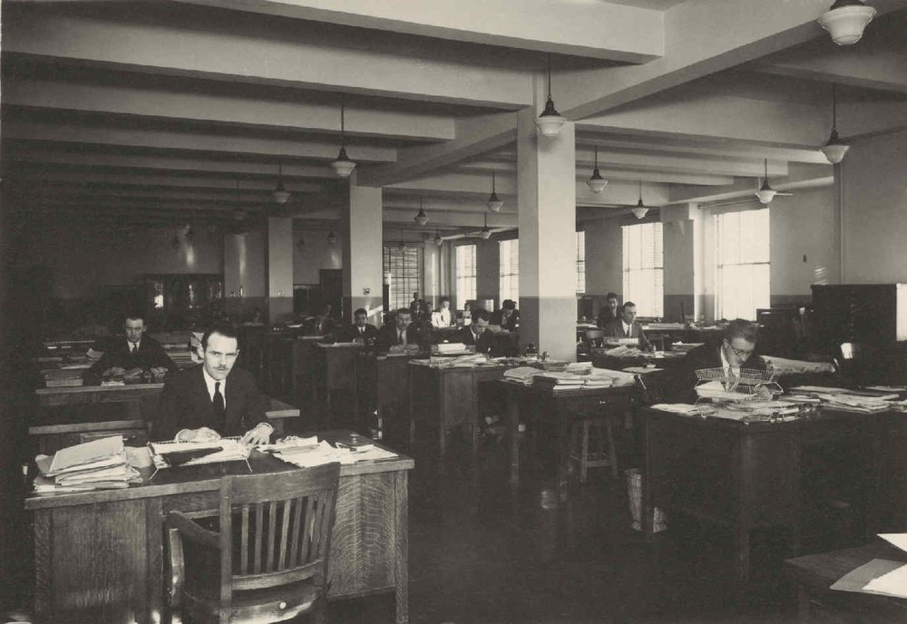 An office in the large engineering hall. 2nd floor of the Gran Vía building.