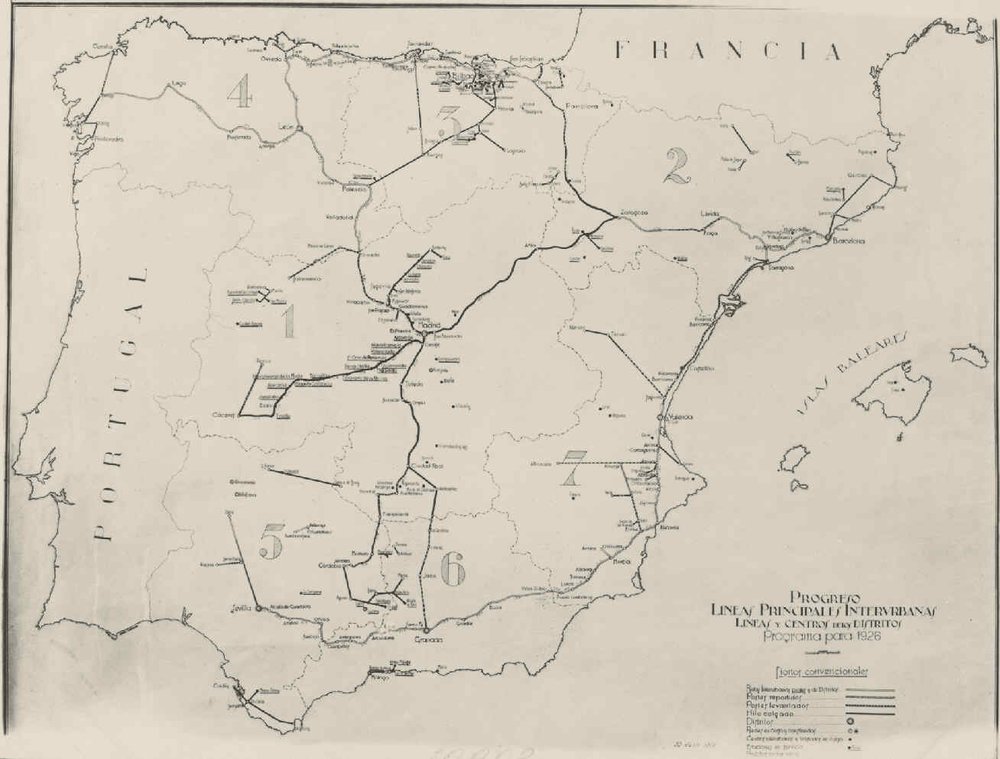 Progreso de líneas interurbanas principales de España. 
(Programa para 1926). 