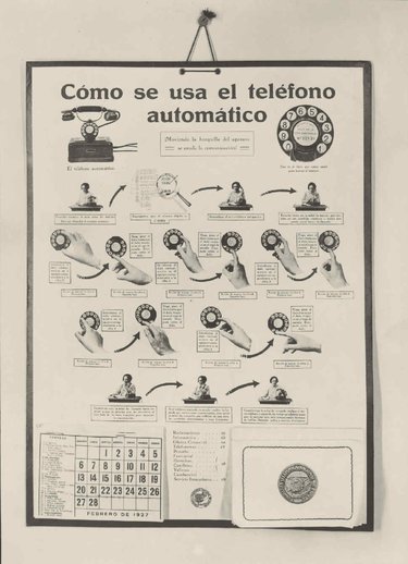 Poster of instructions for use of the telephone.