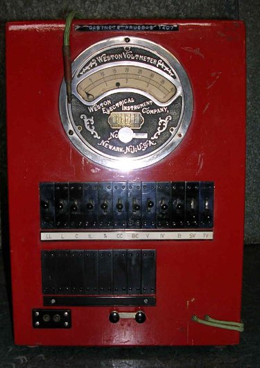 Test cabinet with voltmeter. Measuring device for testing subscriber lines.