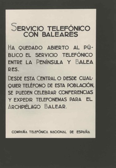 Anuncio apertura servicio telefónico de Baleares.