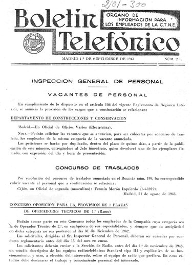 BOLETÍN TELEFÓNICO : ÓRGANO DE INFORMACIÓN PARA LOS EMPLEADOS DE LA COMPAÑÍA TELEFÓNICA NACIONAL DE ESPAÑA